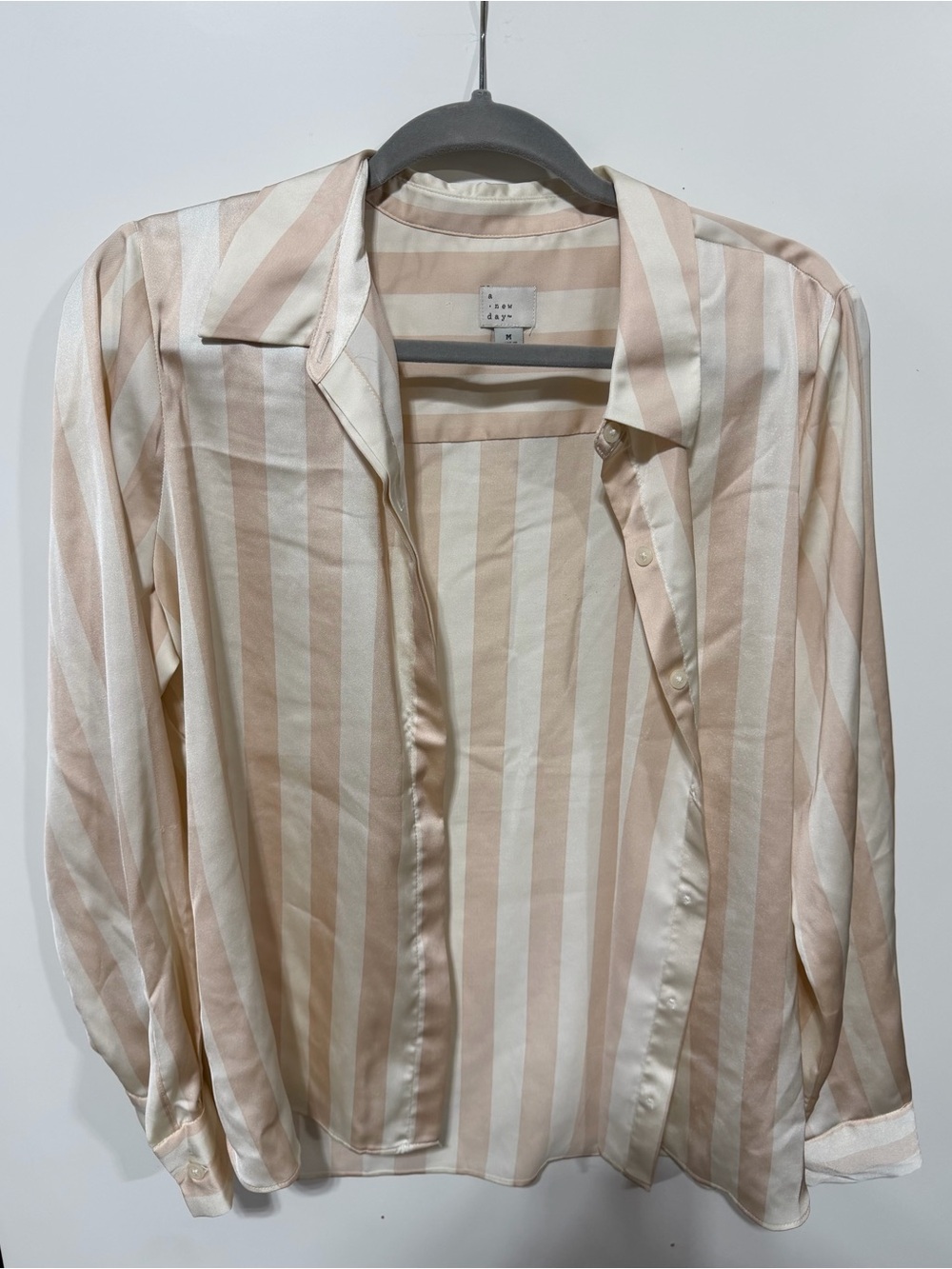 a new day Cream & Blush Striped Satin Button-Up